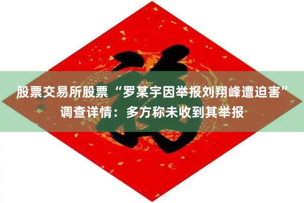股票交易所股票 “罗某宇因举报刘翔峰遭迫害”调查详情：多方称未收到其举报